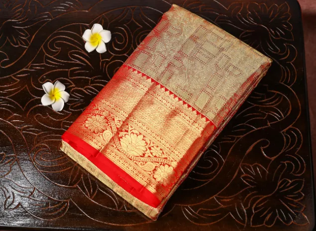 Royal Orange Gold Handloom Kanchipattu Saree